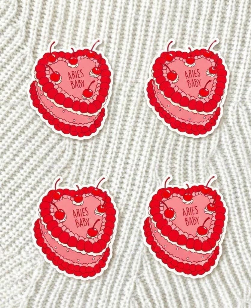 Aries Baby Sticker | Vintage Heart Cake, Y2K