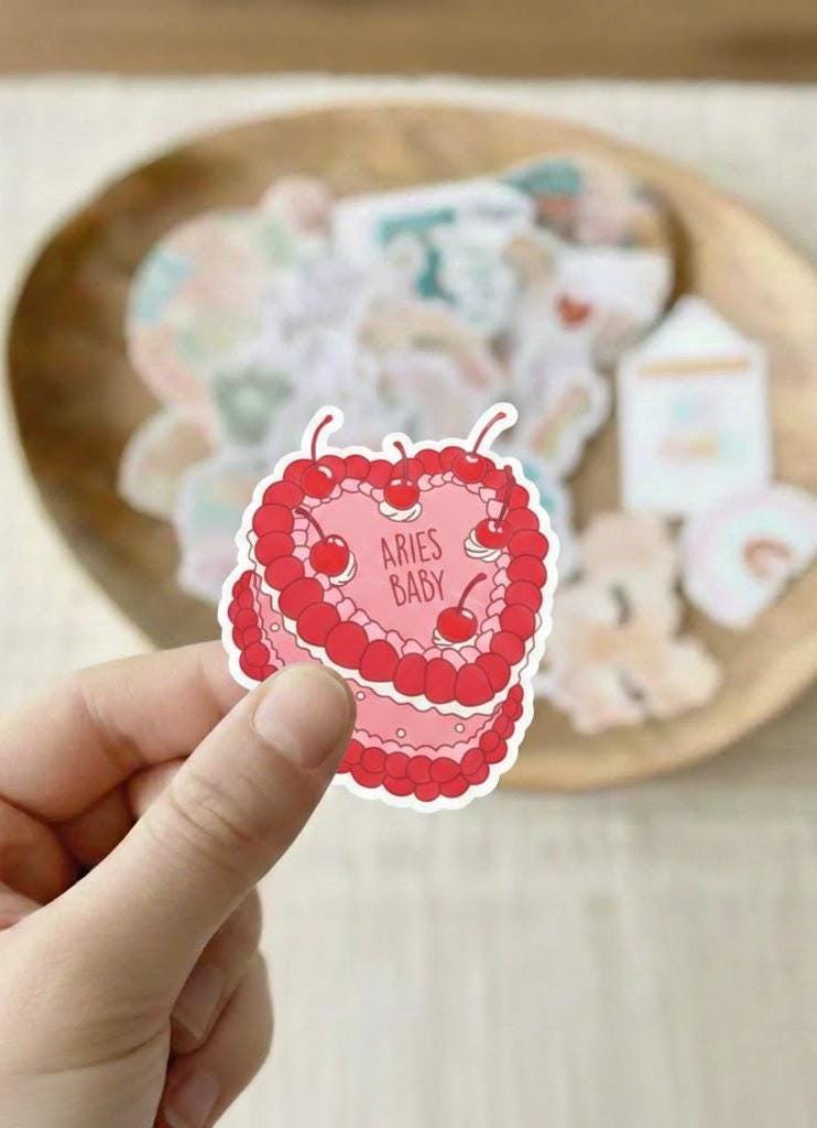 Aries Baby Sticker | Vintage Heart Cake, Y2K