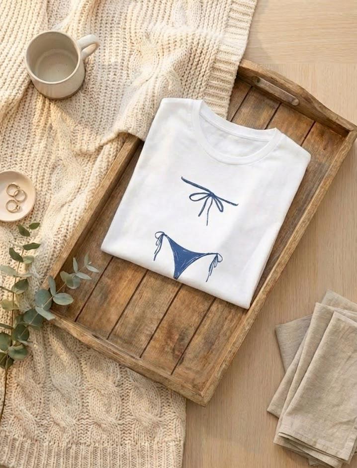 Bikini T-Shirt | Funny Summer Beach Cover Up | Cute Body Illusion Tee | Y2K Sketch Graphic Top | Bachelorette & Pool Party Shirt